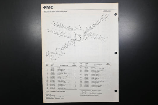 Bolens P552968-1 77 Snow Thrower Model 826 Parts List