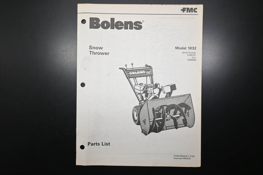 Bolens P553275-1 79 Snow Thrower Model 1032 Parts List