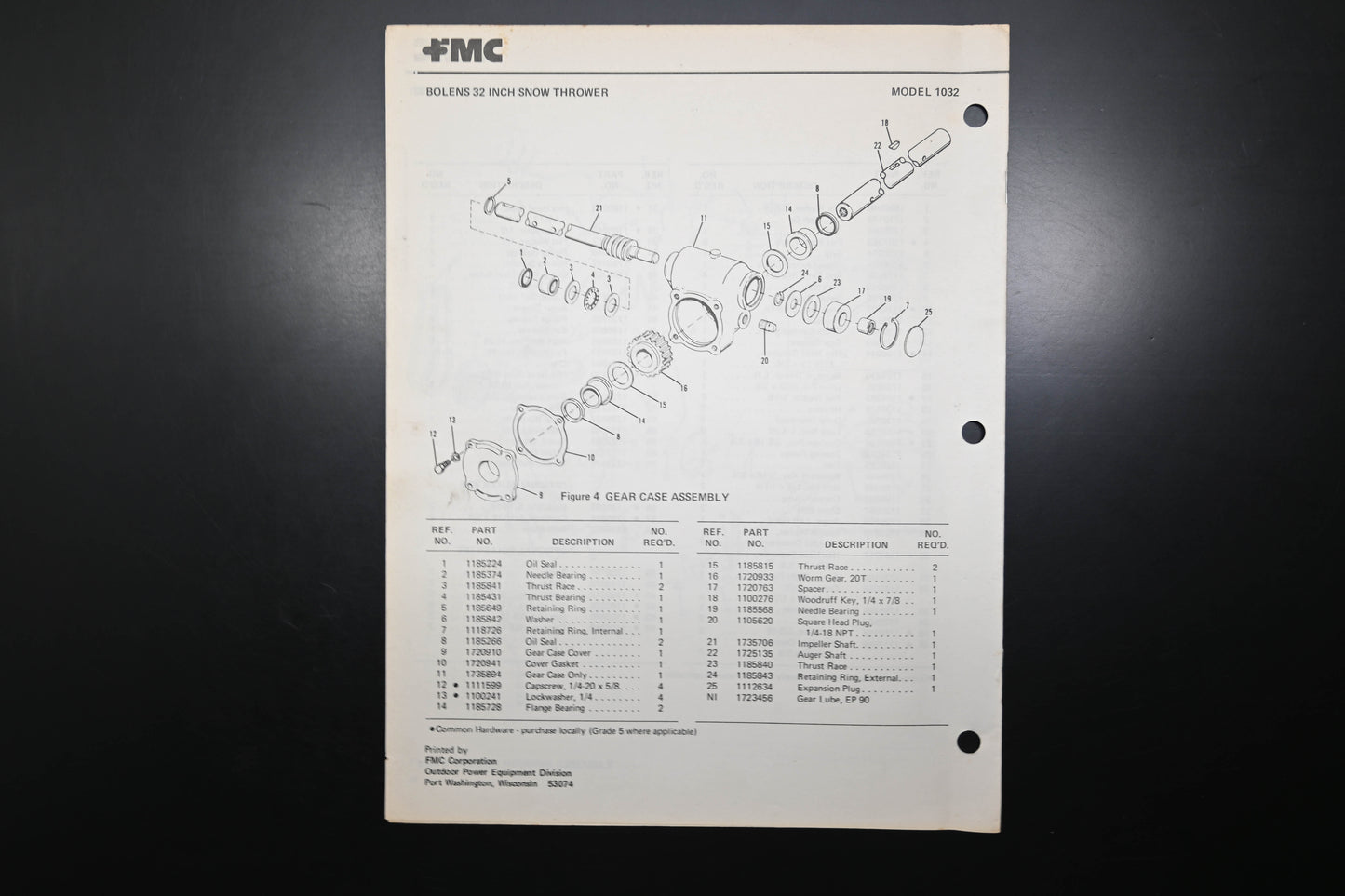 Bolens P553275-1 79 Snow Thrower Model 1032 Parts List