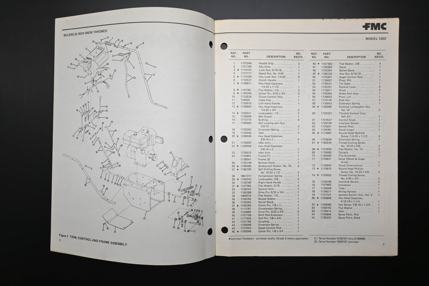 Bolens P553275-1 79 Snow Thrower Model 1032 Parts List