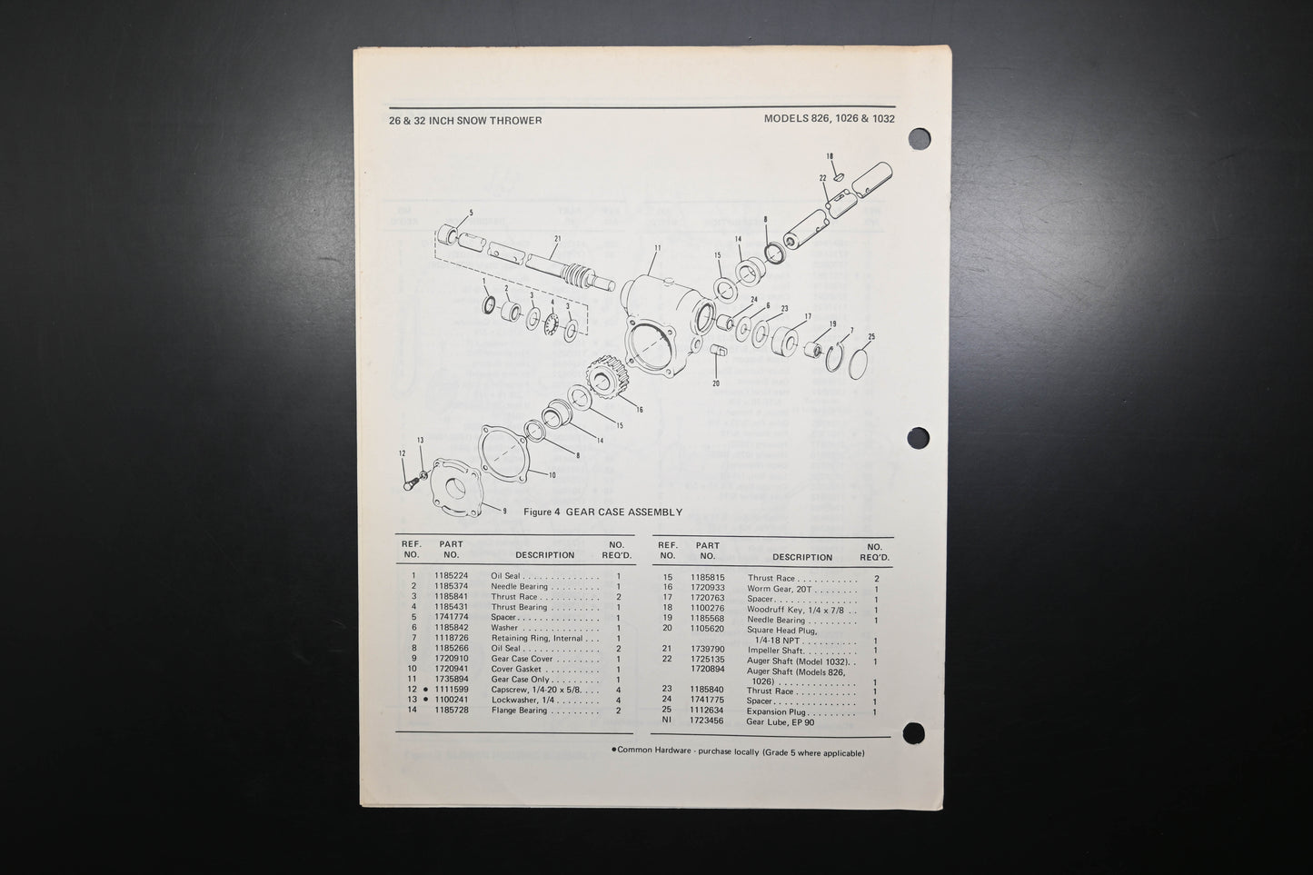 Bolens P-3820 82 Snow Thrower Models 826 1026 1032 Parts List