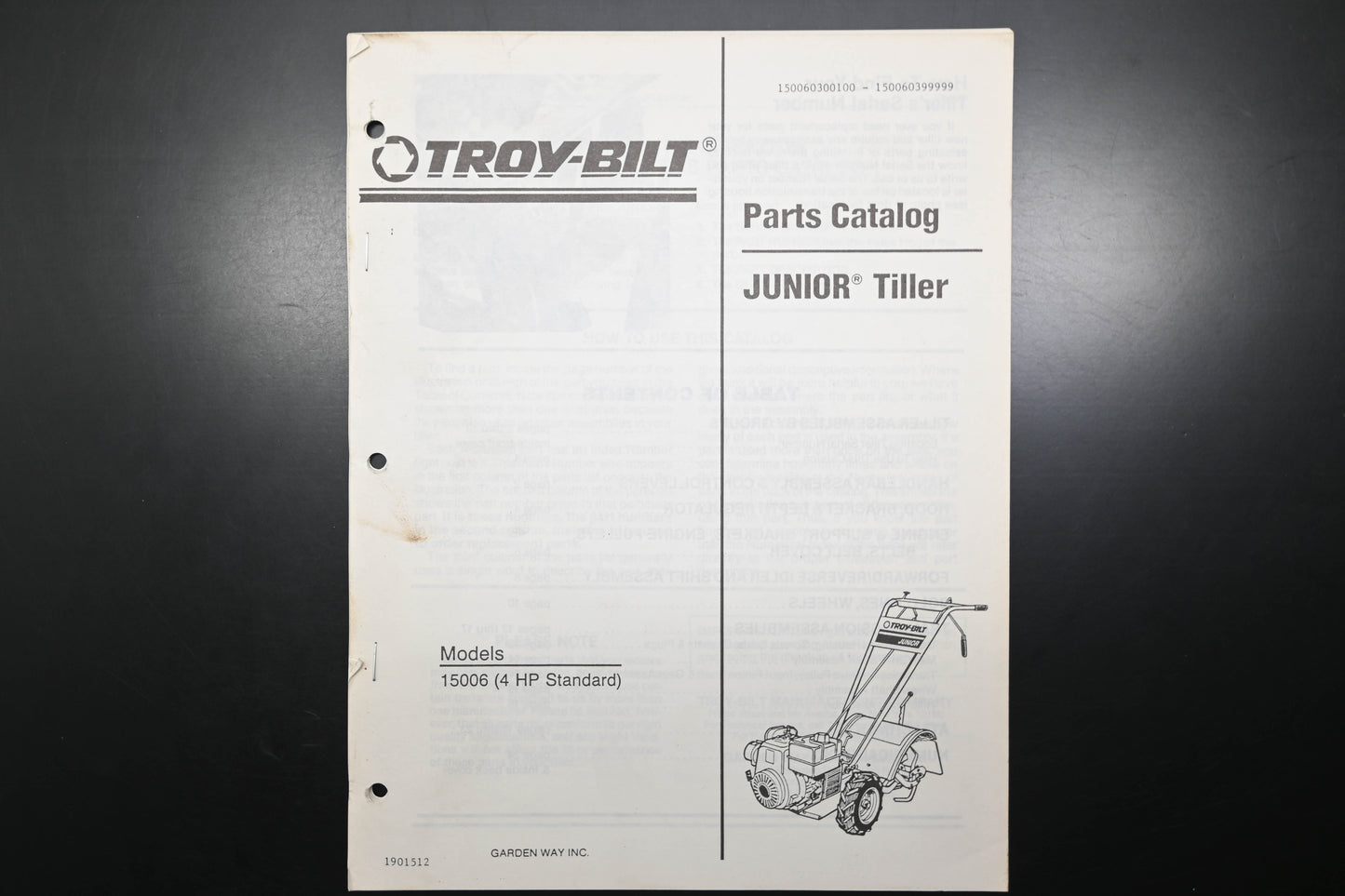 Troy-Bilt 1901512 Junior Tiller Model 15006 Parts Catalog