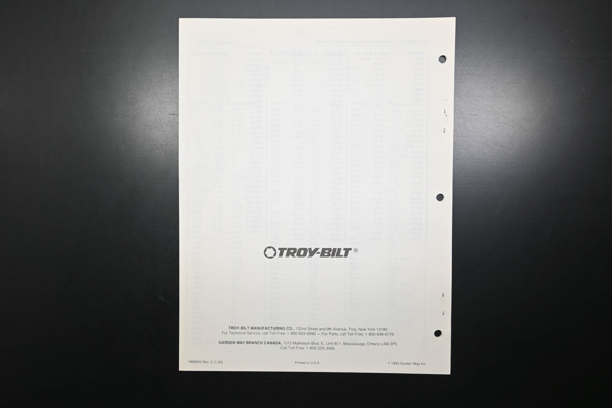 Troy-Bilt 1900645 Pony Tiller Models 15008 15009 Parts Catalog
