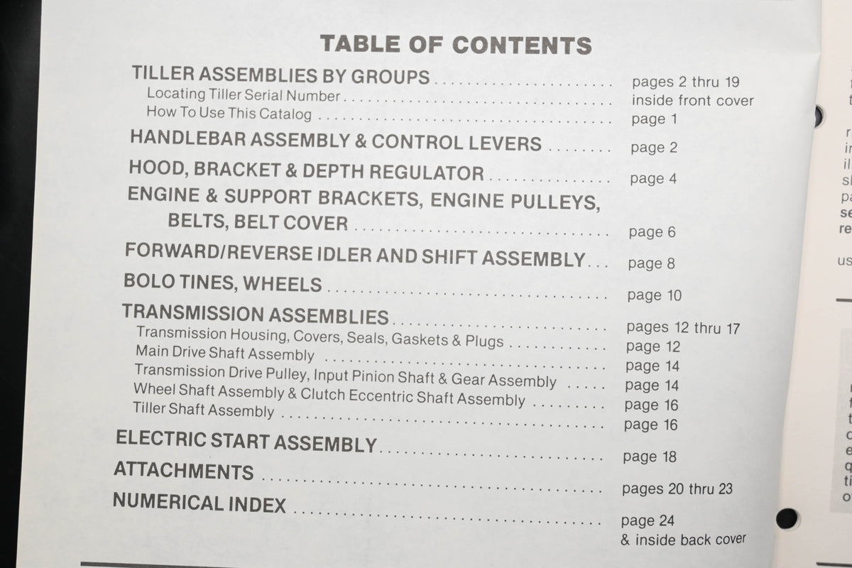 Troy-Bilt 1900645 Pony Tiller Models 15008 15009 Parts Catalog