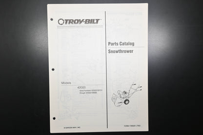 Troy-Bilt 1765629 Snow Thrower Model 42000 Parts Catalog