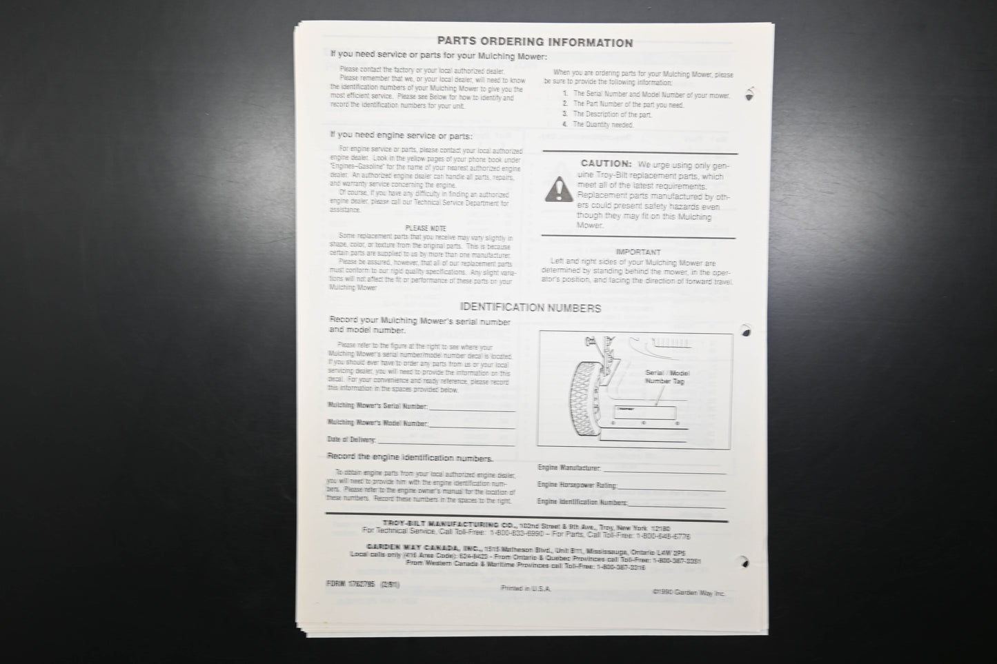 Troy-Bilt 1765629 Snow Thrower Model 42000 Parts Catalog
