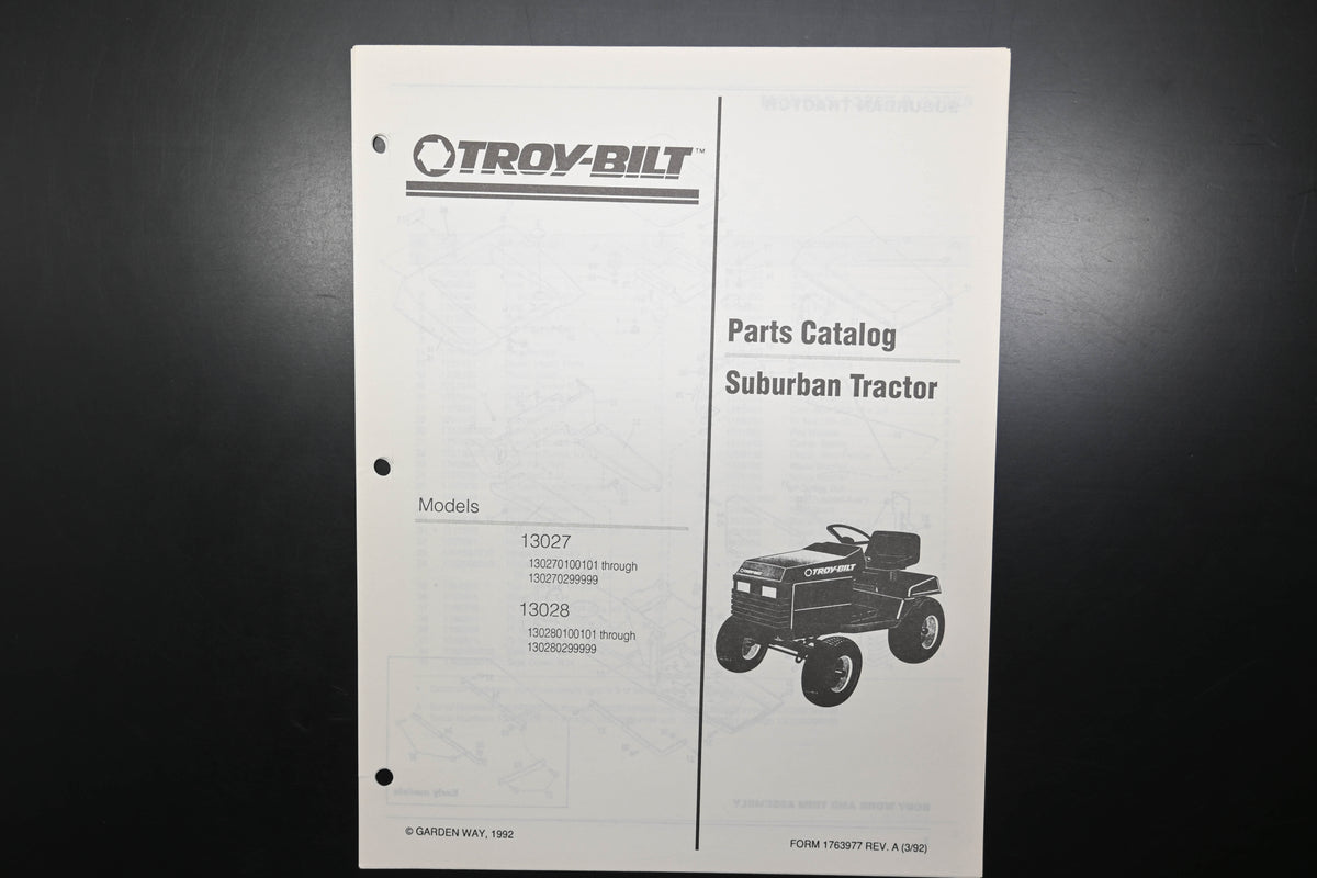 Troy-Bilt 1763977 92 Suburban Tractor Models 13027 13028 Parts Catalog