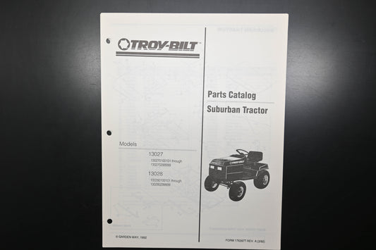 Troy-Bilt 1763977 92 Suburban Tractor Models 13027 13028 Parts Catalog