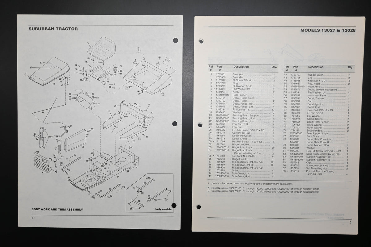 Troy-Bilt 1763977 92 Suburban Tractor Models 13027 13028 Parts Catalog