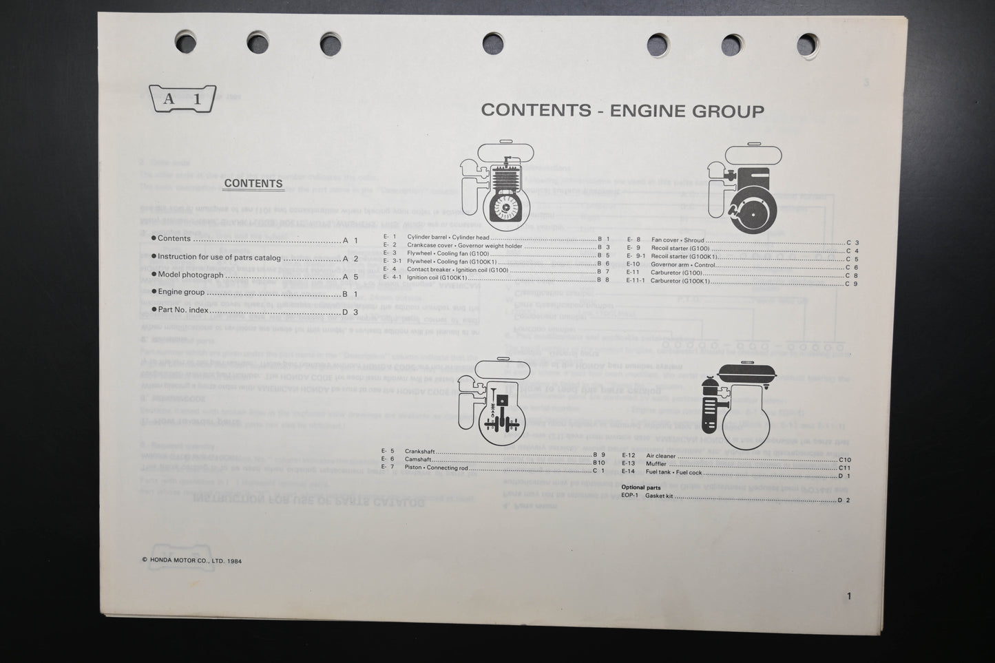 OEM Honda 14ZG01E4 G100 G100K1 Engine Parts Catalog