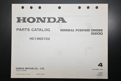OEM Honda 148830E4 G200 Engine Parts Catalog