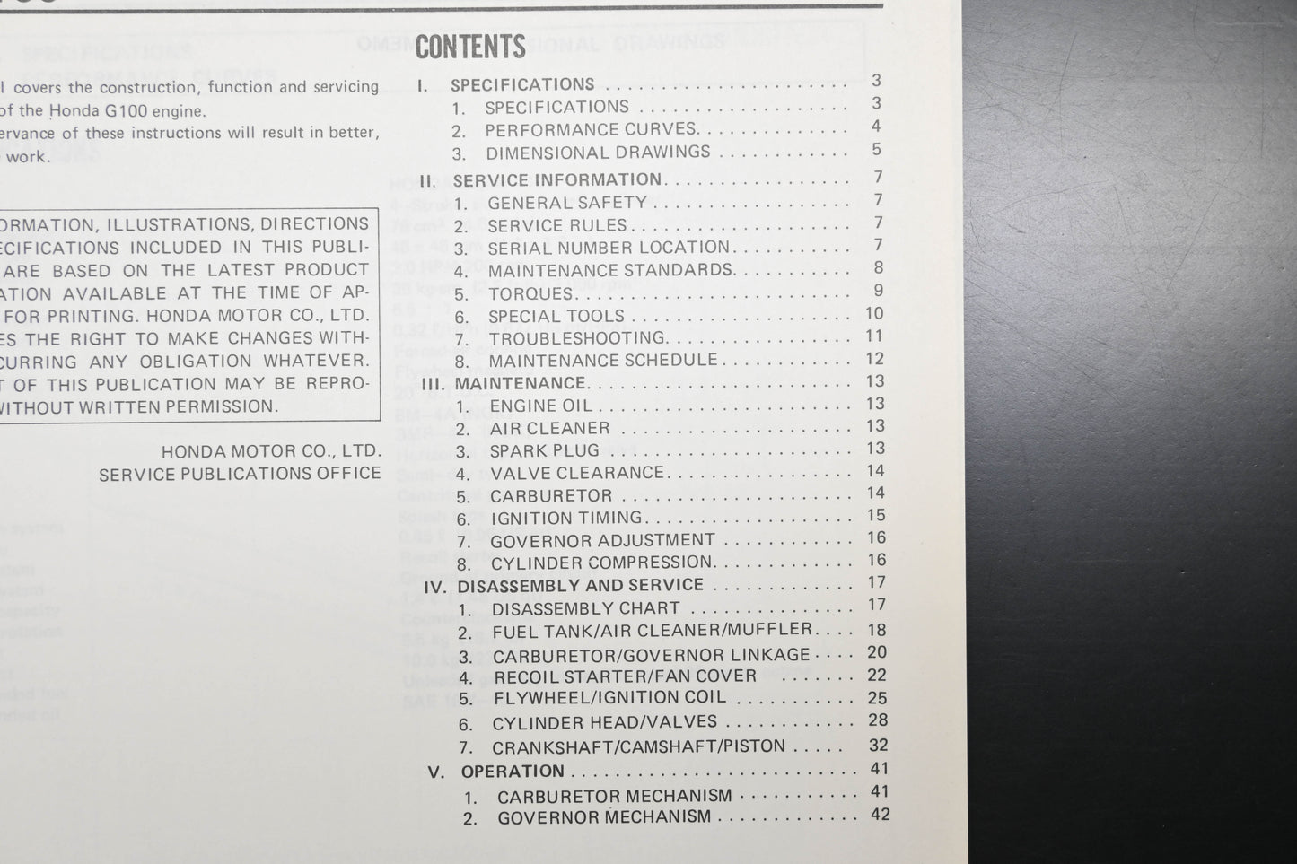 OEM Honda 6189600 G100 Engine Shop Repair Manual