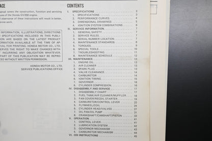 OEM Honda 6189400 GV200 Engine Shop Repair Manual