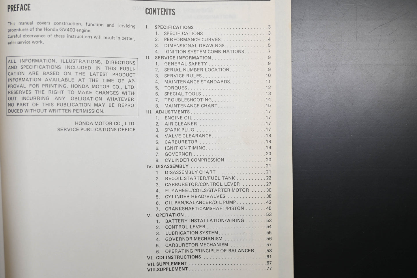 OEM Honda 6189102 GV400 Engine Shop Repair Manual