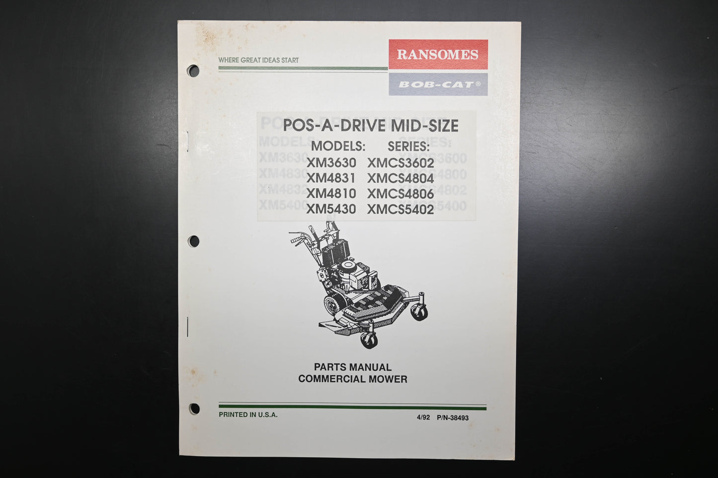 Bob-Cat 38493 Pos-A-Drive Mid-Size Mower Parts Manual