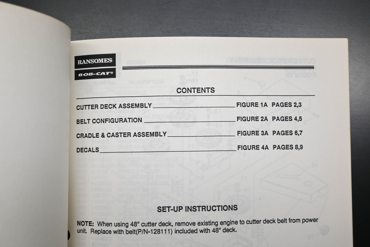 Bob-Cat 128149 XD4830 Cutter Deck Parts List