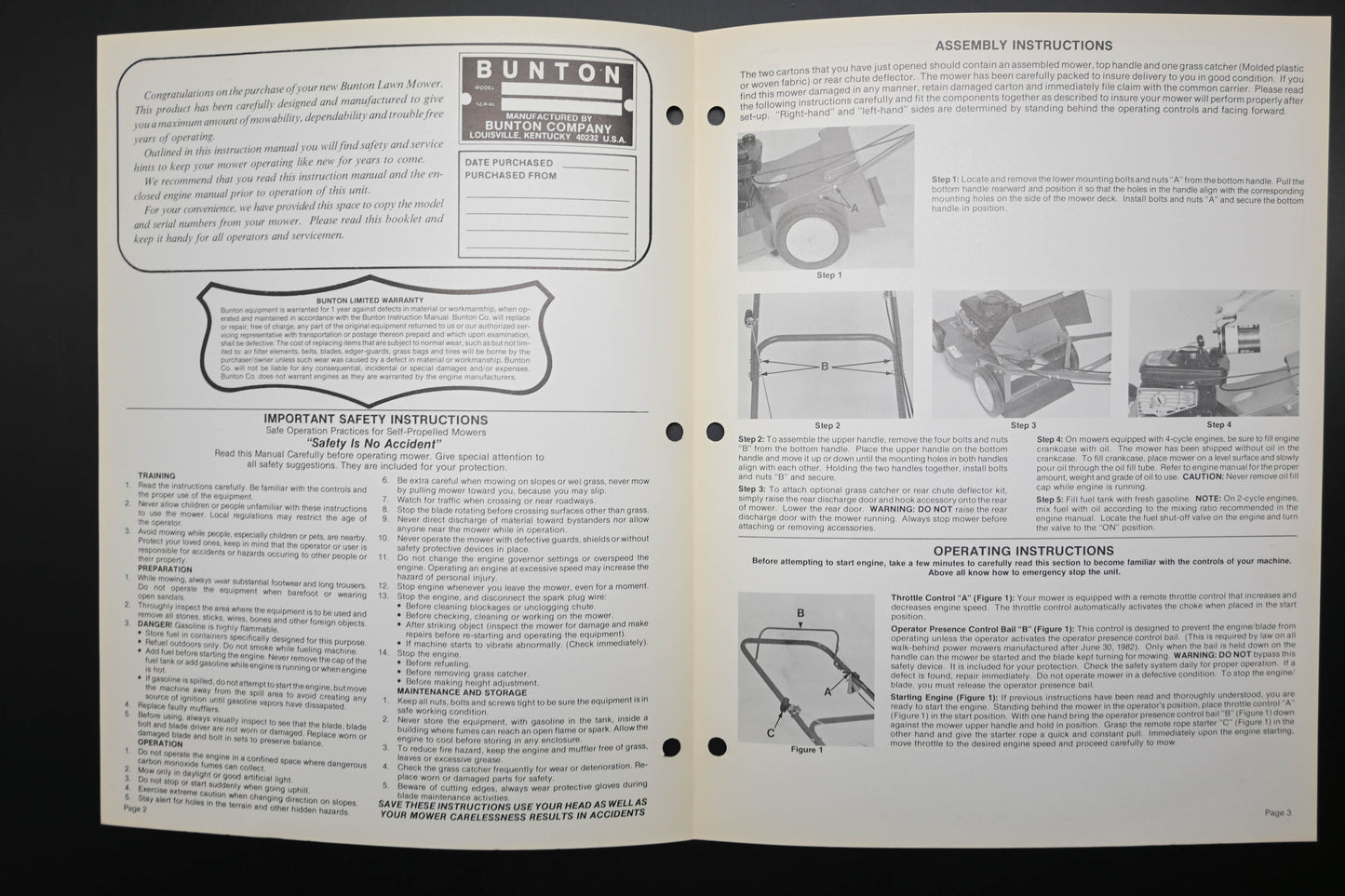 Bunton B8960 21" Push Mower Instruction Manual