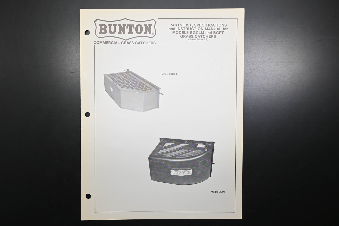 Bunton B8901 BGCLM BGPT Grass Catcher Parts List & Owners Manual