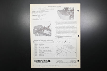 Bunton B8901 BGCLM BGPT Grass Catcher Parts List & Owners Manual