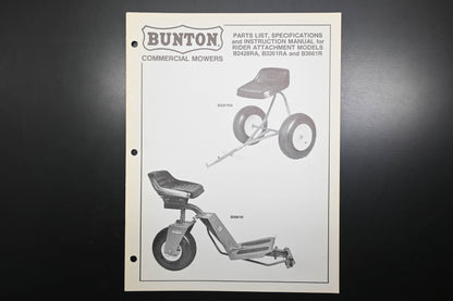 Bunton B9001 Rider Attachment Parts List & Owner's Manual