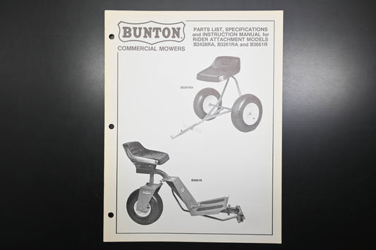 Bunton B9001 Rider Attachment Parts List & Owner's Manual