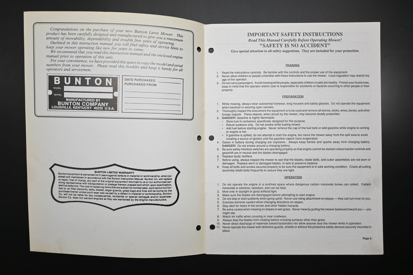Bunton B9026 36" - 61" Self Propelled Mower Instruction Manual