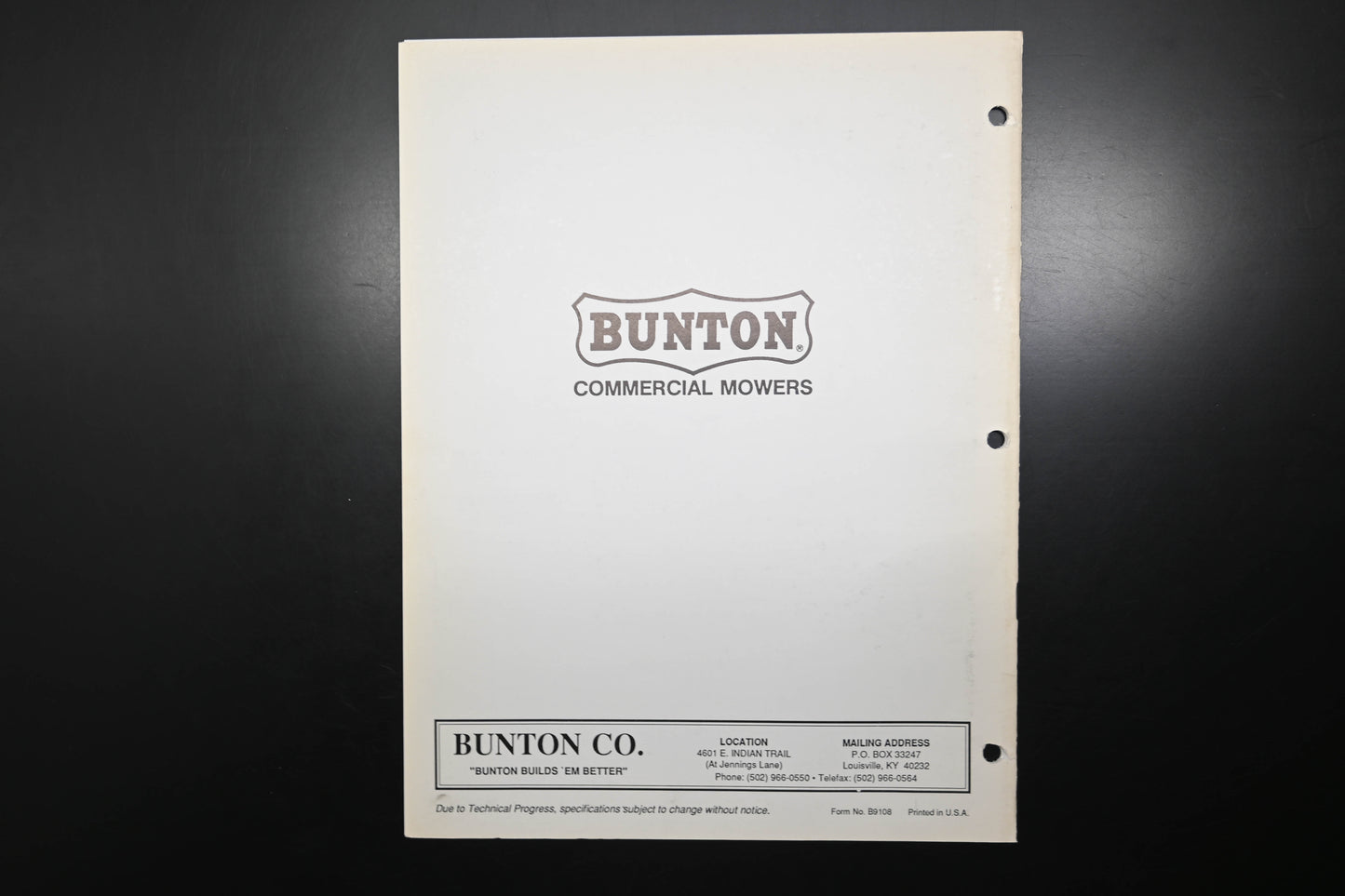 Bunton B9108 36" - 61" Self Propelled Mower Parts Manual