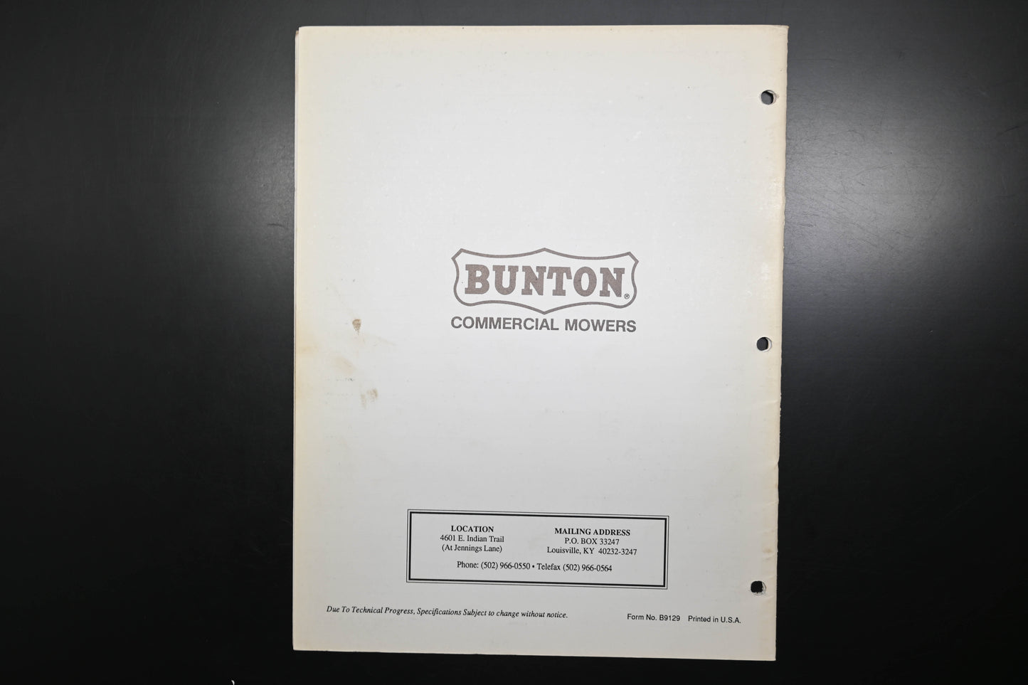 Bunton B9129 36" - 52" Hydrostatic Mowers Owner's Manual