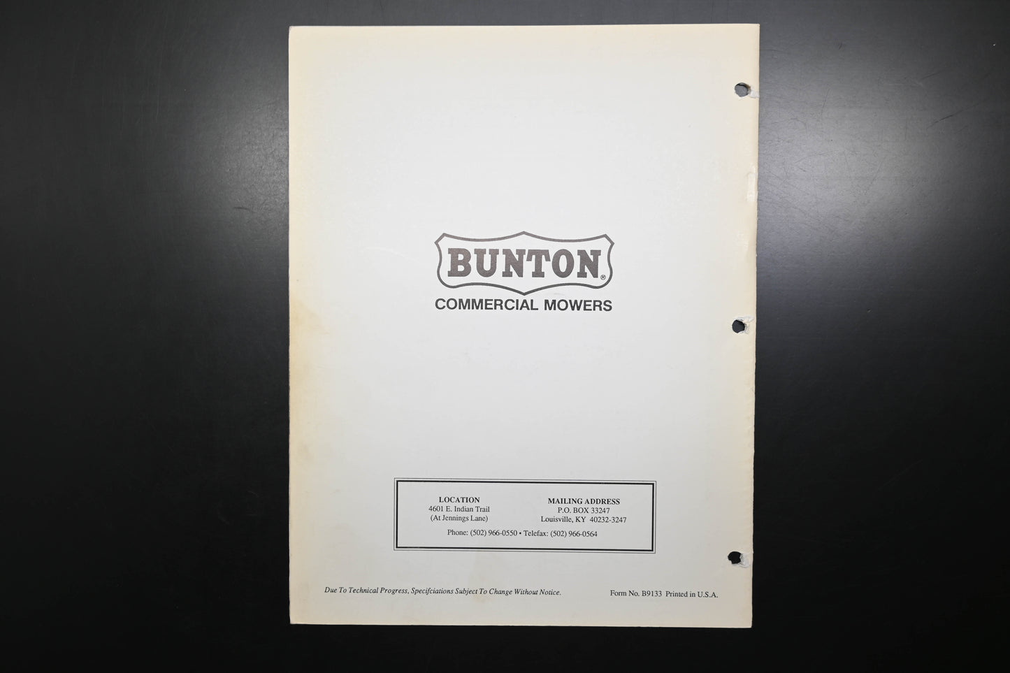 Bunton B9133 36" - 52" Hydrostatic Mowers Parts Manual