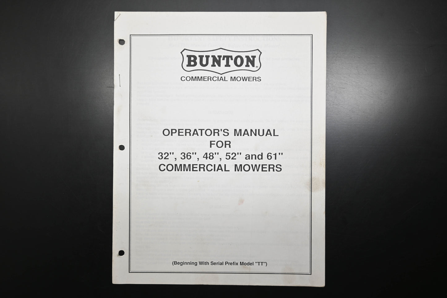 Bunton B9308 36" - 61" Commercial Mower Operator's Manual