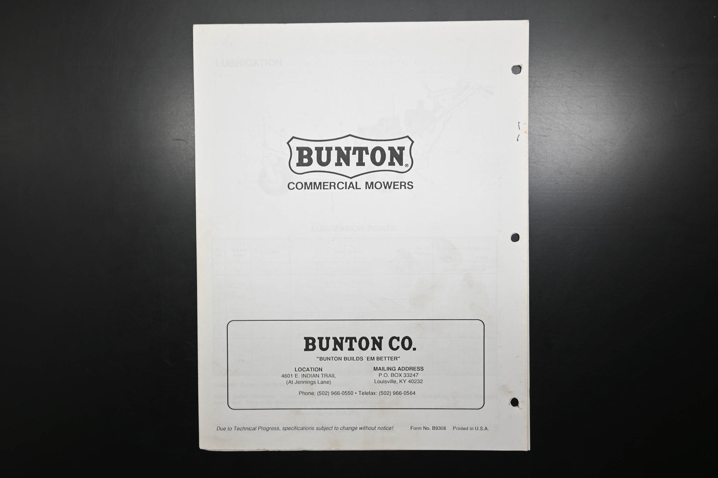 Bunton B9308 36" - 61" Commercial Mower Operator's Manual