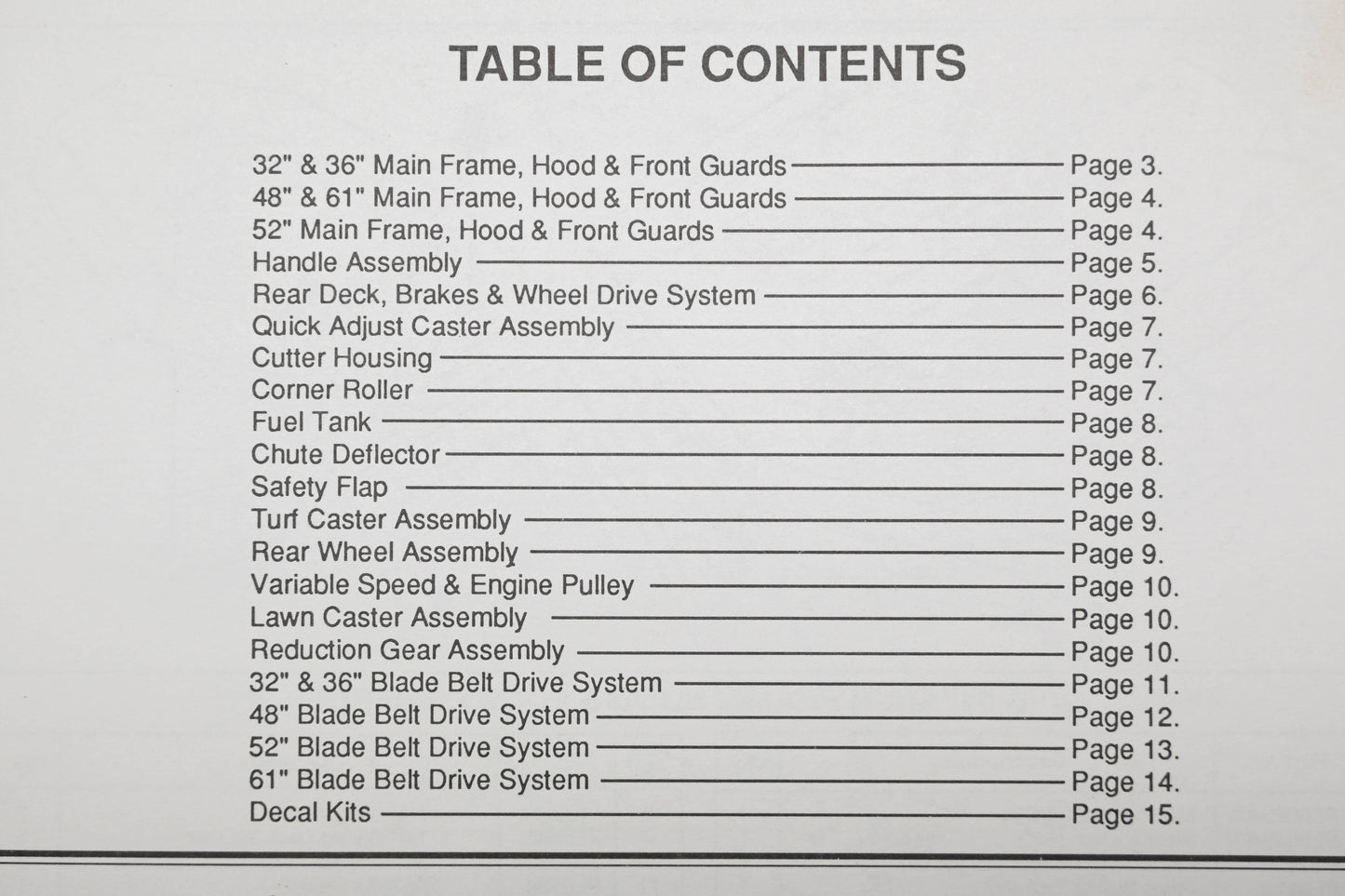 Bunton B9309 36" - 61" Commercial Mower Parts Manual