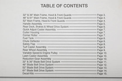 Bunton B9309 36" - 61" Commercial Mower Parts Manual
