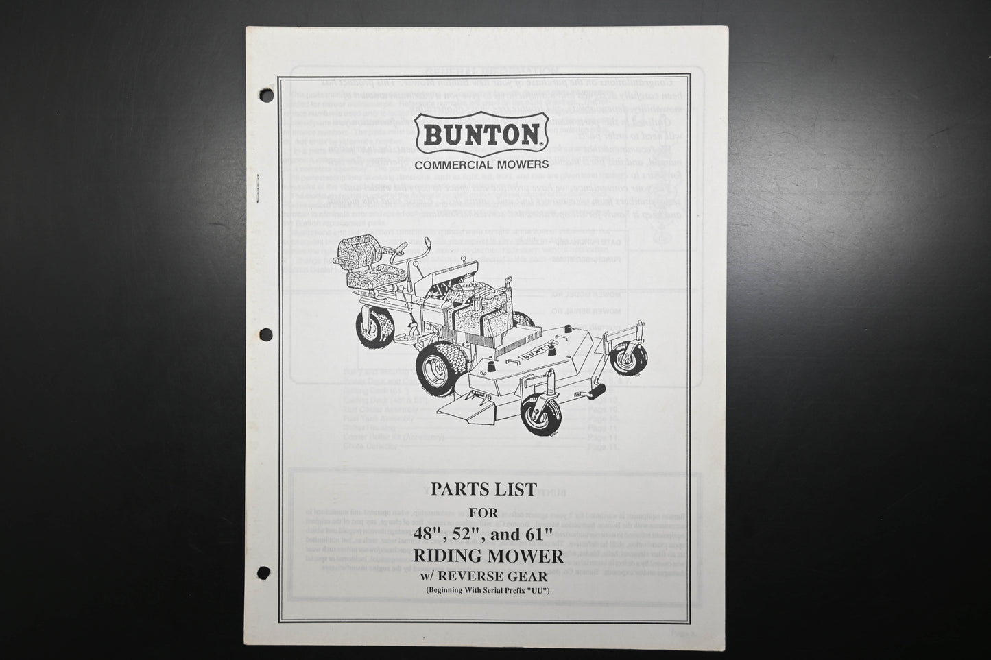 Bunton B9219 48" - 61" Commercial Riding Mower Parts Manual