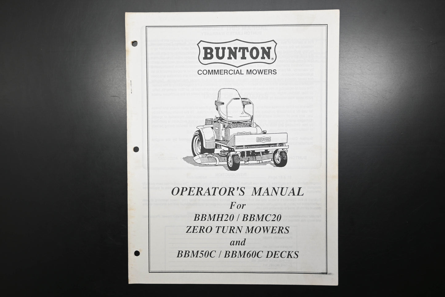 Bunton B9340 Zero Turn Mower & Deck Operator's Manual