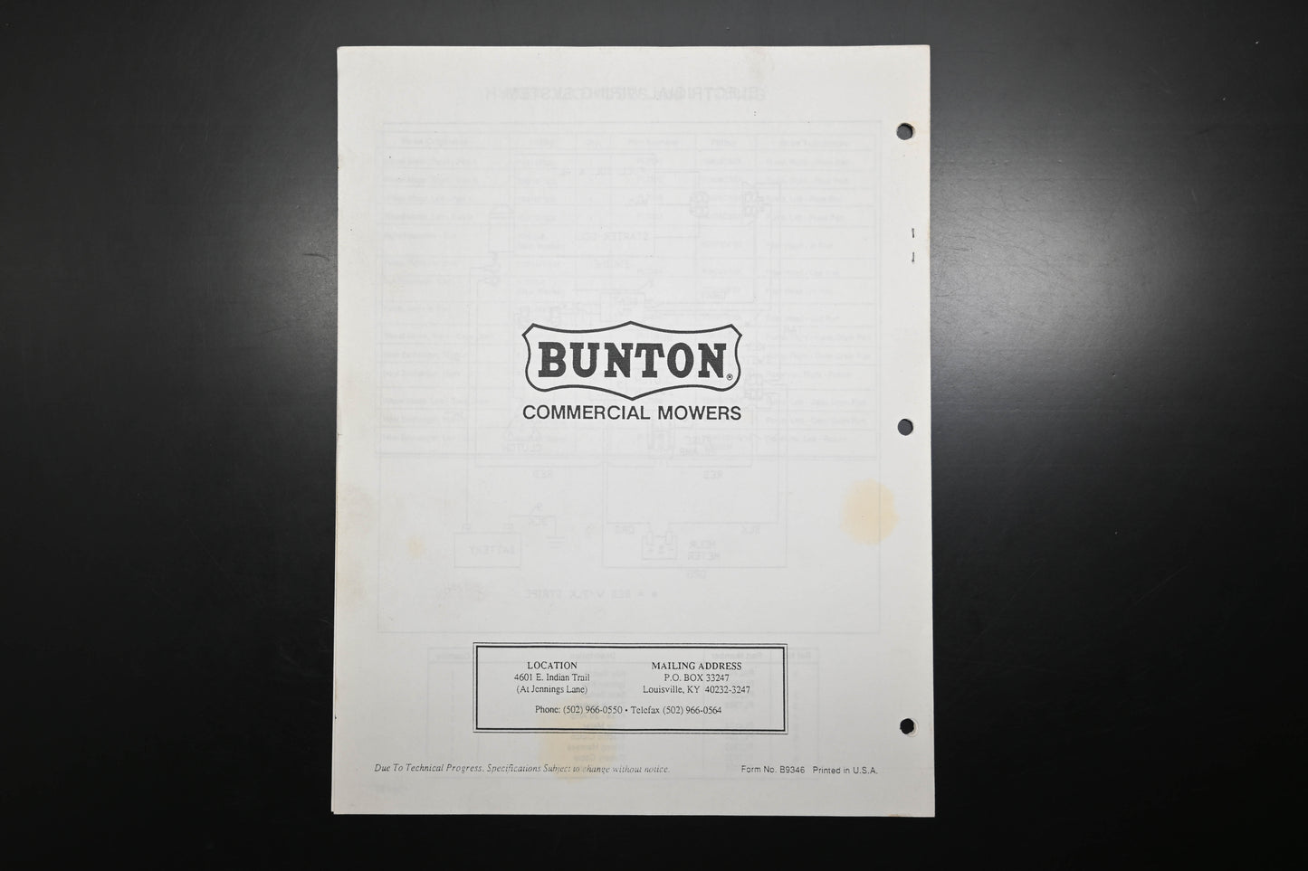 Bunton B9346 Commercial Zero Turn Mower Parts Manual