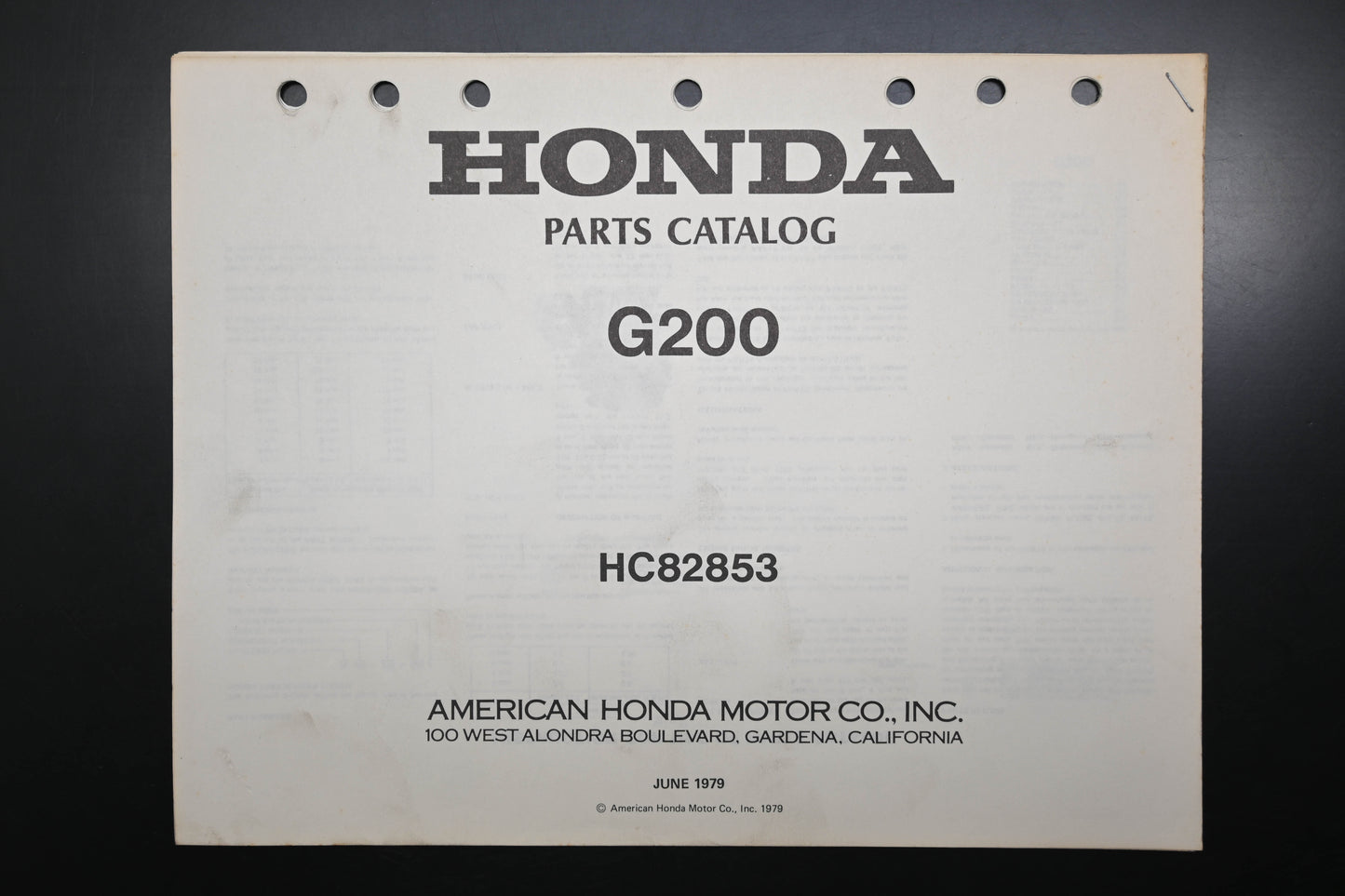OEM Honda HC82853 G200 Engine Parts Catalog