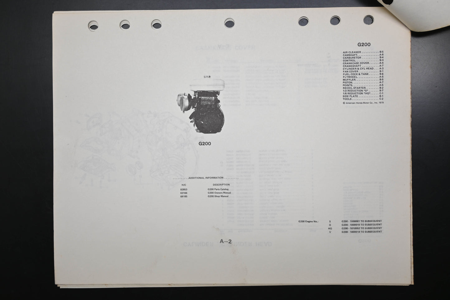OEM Honda HC82853 G200 Engine Parts Catalog