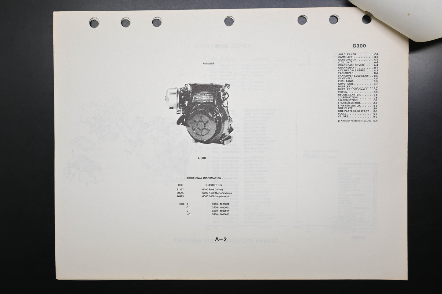 OEM Honda HC81157 G300 Engine Parts Catalog