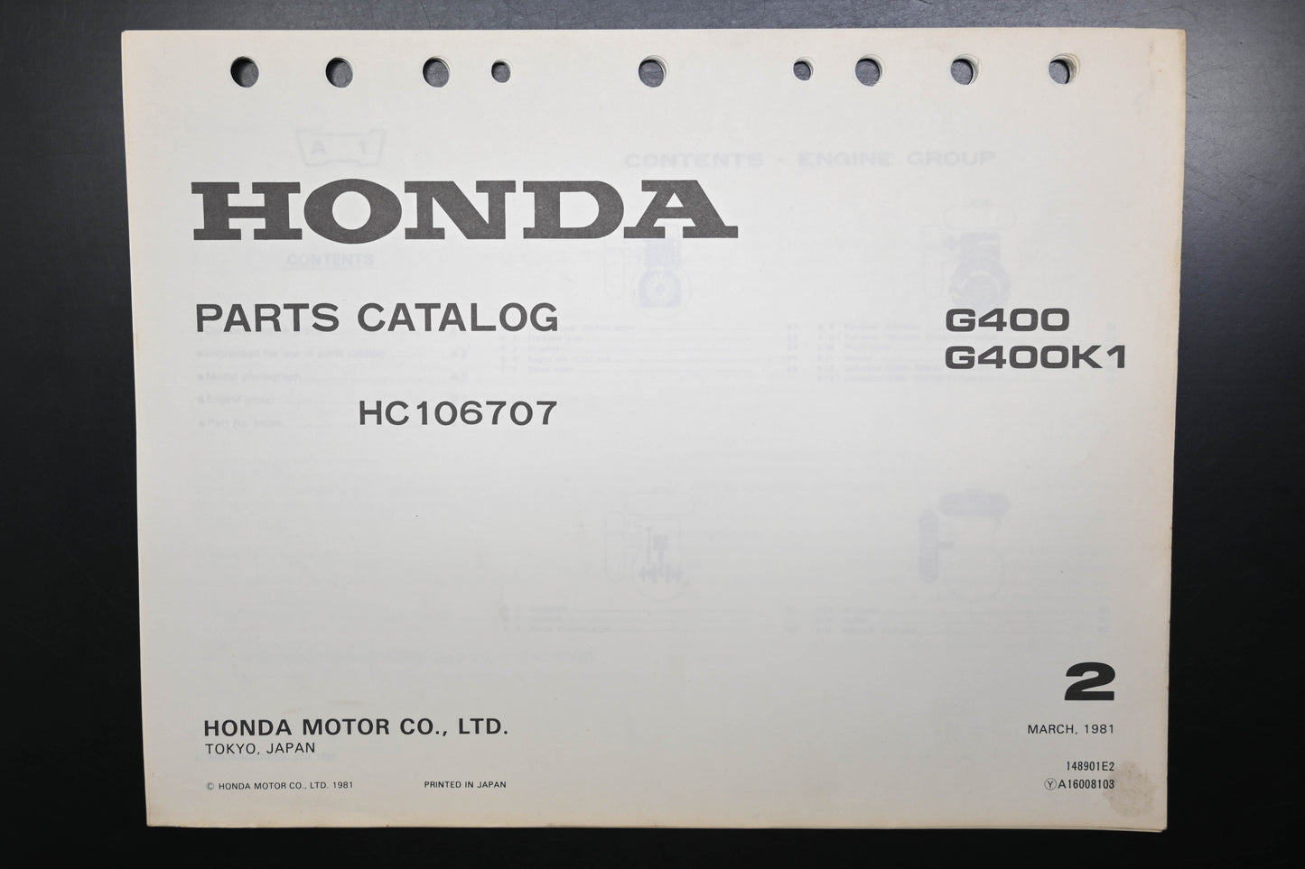 OEM Honda 148901E2 G400 G400K1 Engine Parts Catalog