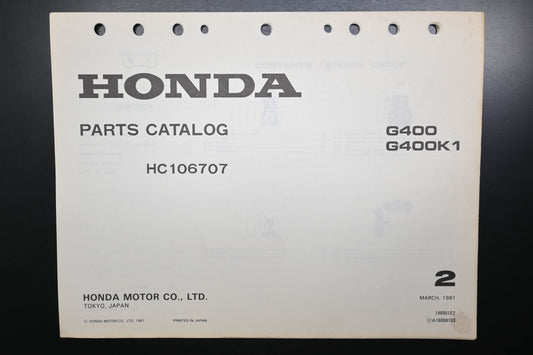 OEM Honda 148901E2 G400 G400K1 Engine Parts Catalog
