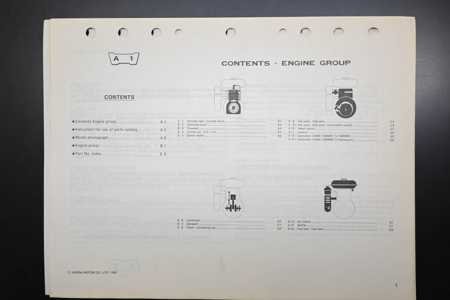 OEM Honda 148901E2 G400 G400K1 Engine Parts Catalog