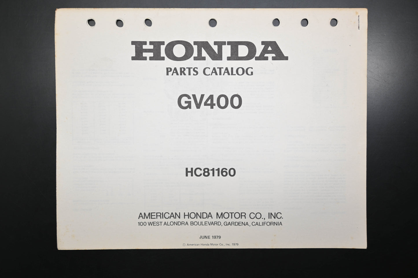OEM Honda HC81160 GV400 Engine Parts Catalog