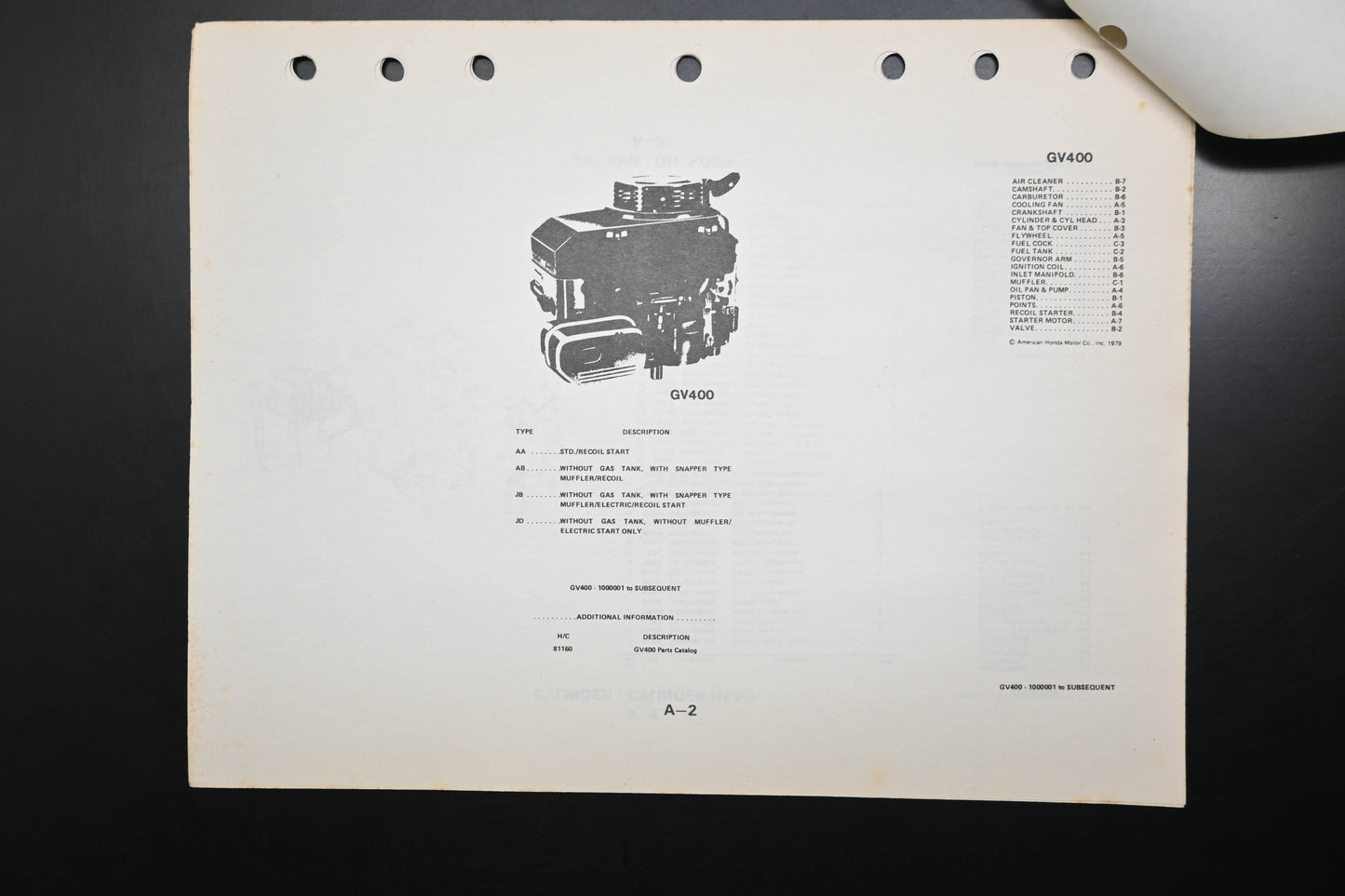 OEM Honda HC81160 GV400 Engine Parts Catalog