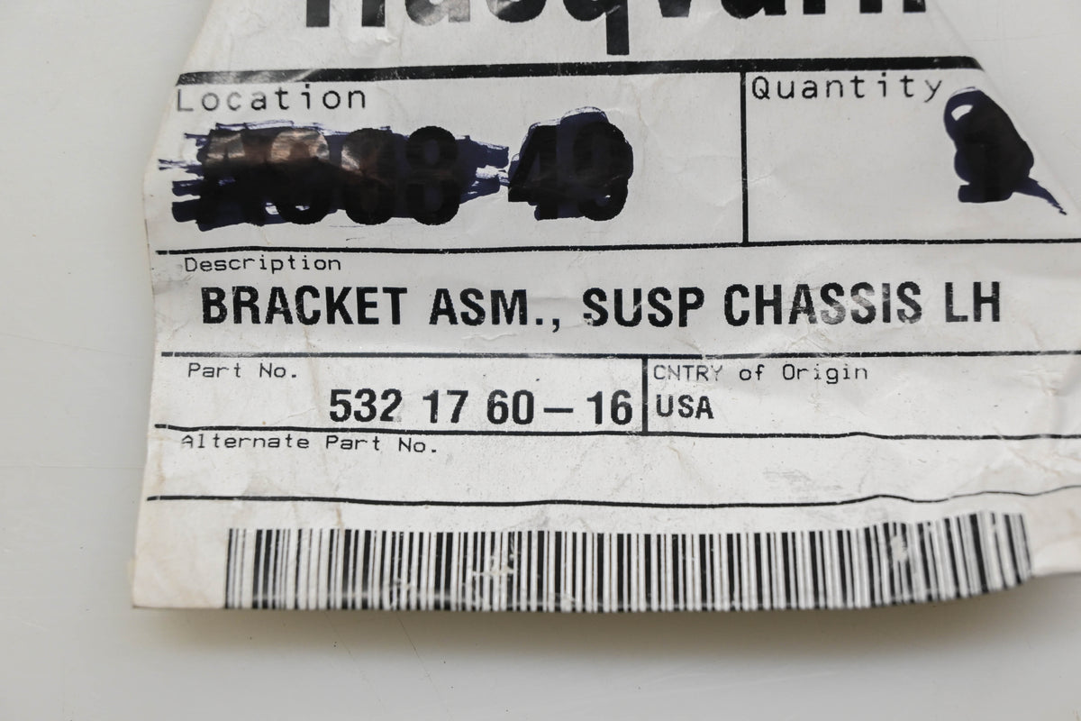 New OEM Husqvarna 532 17 60-16, 532176016 Left Hand Suspension Chassis Bracket Assembly NOS