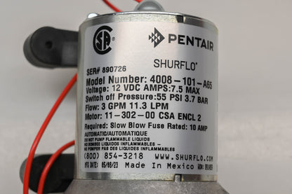 Pentair 4008-101-A65 3GPM 12VDC-7.5A Water Pump NOS