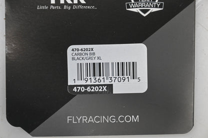 Fly Racing 470-6202X Extra-Large Men's Black/Grey Carbon Bib NOS