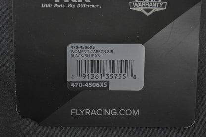 Fly Racing 470-4506XS Extra-Small Women's Black/Blue Carbon Bib NOS