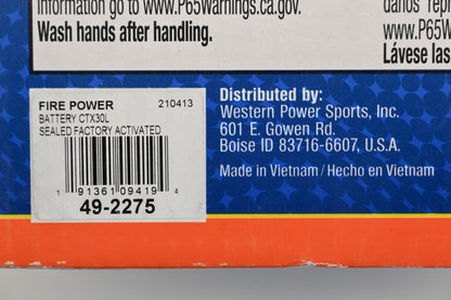 Fire Power 49-2275, CTX30L, YIX30L 12V-30Ah Factory Activated Sealed Battery NOS