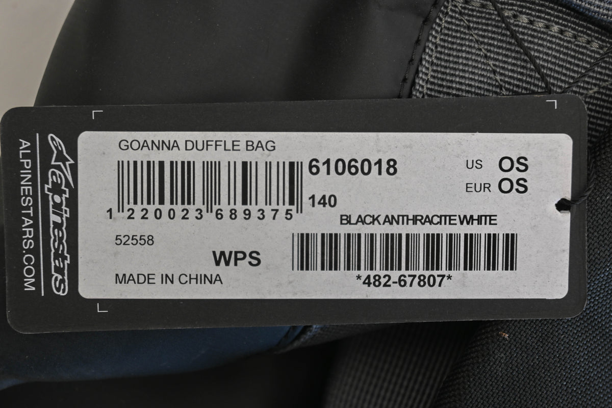 Alpinestars 482-67807, 6106018 Black/Grey/White Goanna Duffle Bag NOS